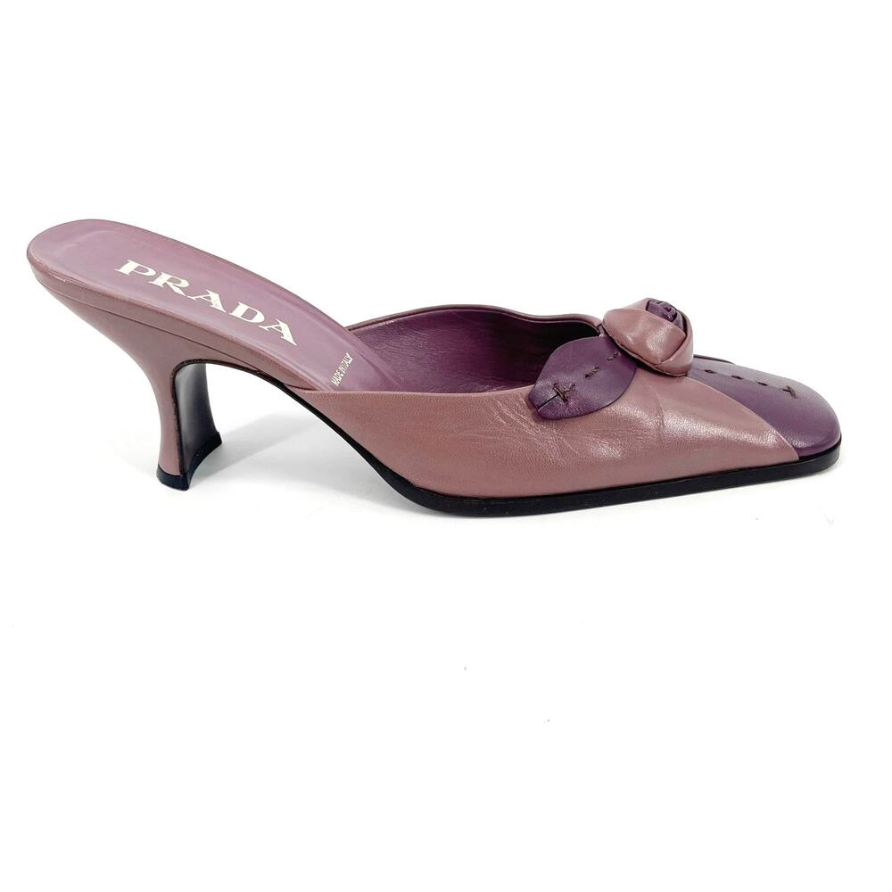 Prada Vintage Mauve Purple Two Tone Rose Square Toe Mule Block Heels IT 38.5 - Picture 2 of 11